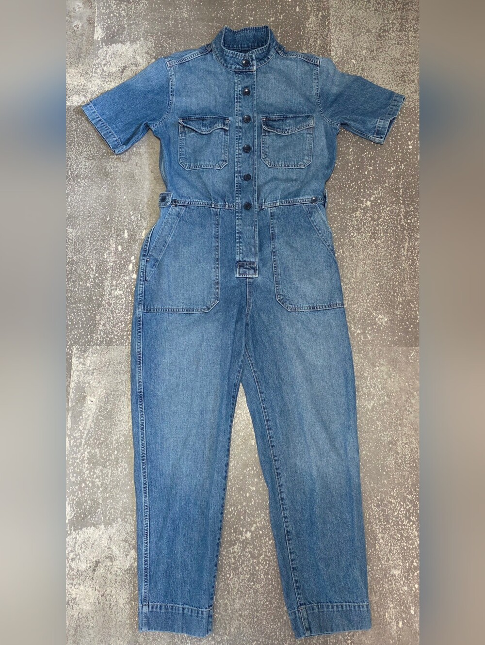 GAP Blue Short-Sleeve Denim Jumpsuit